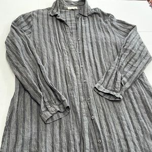 BELLA DAHL L Grey Black Stripe Cotton Tencel Long Sleeve Button Up Shirt Dress